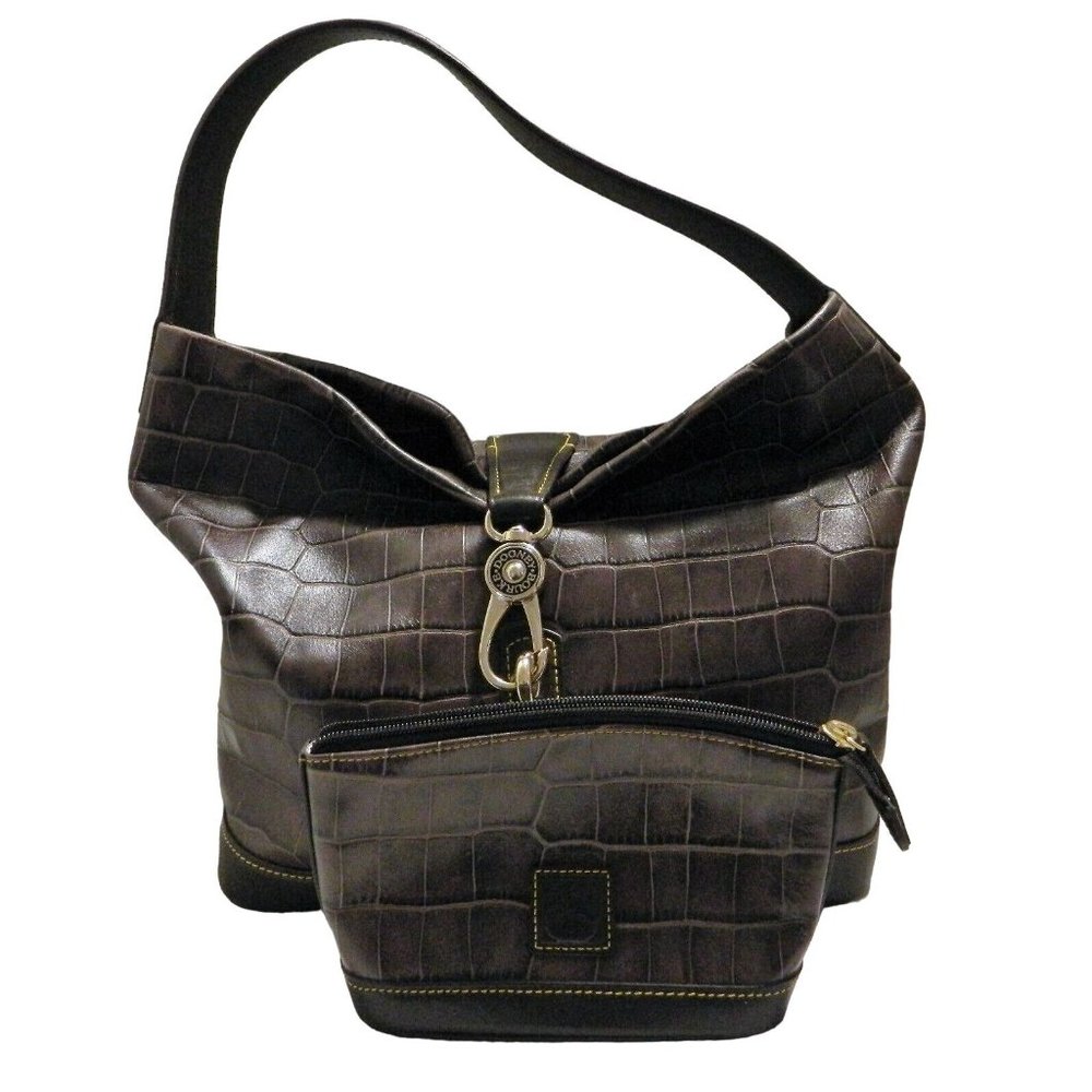 Dooney & Bourke Hobo Purse Key Fob Cosmetics Bag Brown Taupe Moc Croc Leather - Picture 9 of 12